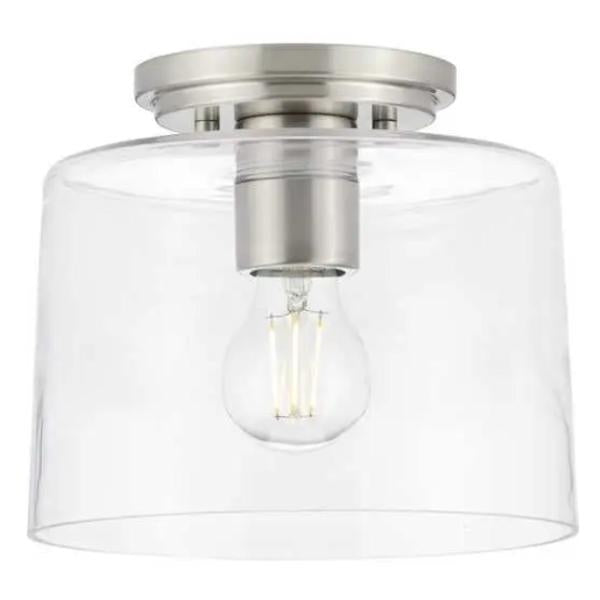 1 Light 120 volt Brushed Nickel Clear Glass Bowl Ceiling Light Fixture 1