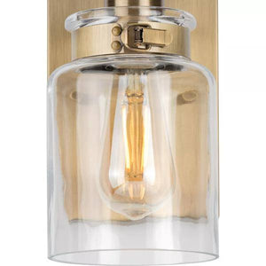 1 Light 120 volt Vintage Brass Vanity Clear Glass Light Fixture 2