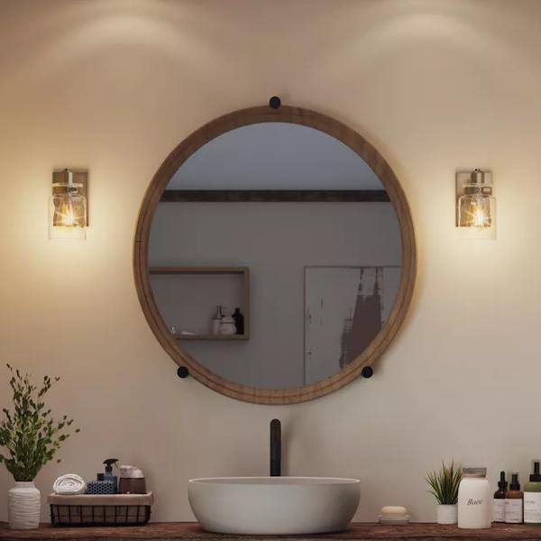 1 Light 120 volt Vintage Brass Vanity Clear Glass Light Fixture 3