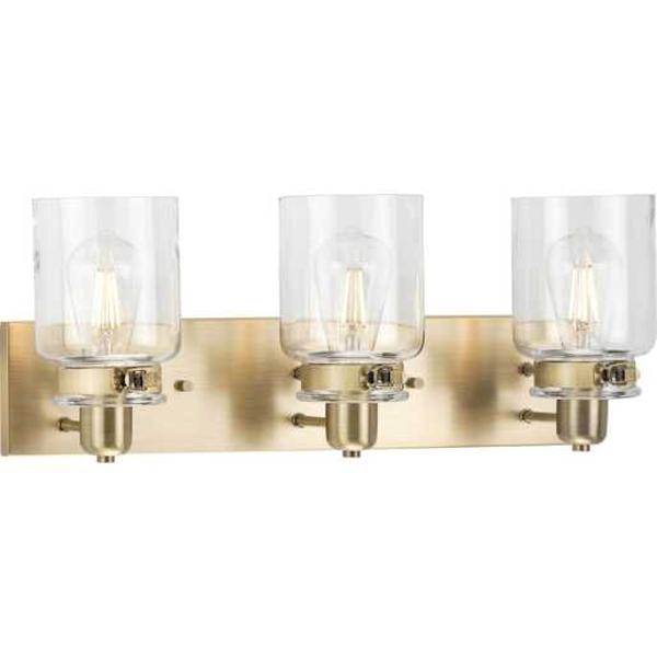 3 Light 120 volt Vintage Brass Vanity Clear Glass Light Fixture 2