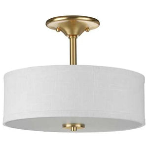2 Light 120 volt Satin Brass Fabric Shade Ceiling Light Fixture 1