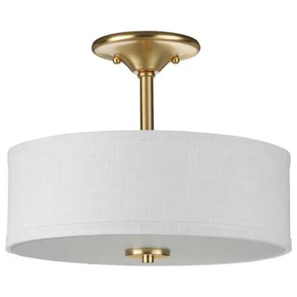 2 Light 120 volt Satin Brass Fabric Shade Ceiling Light Fixture 1