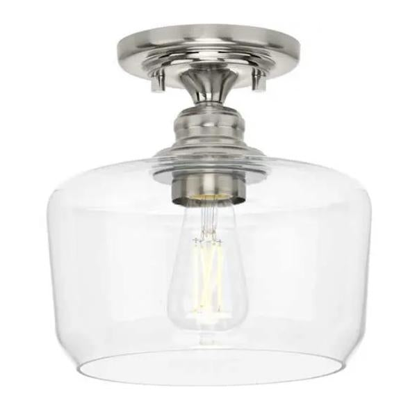 1 Light 120 volt Brushed Nickel Clear Glass Bowl Ceiling Light Fixture 1