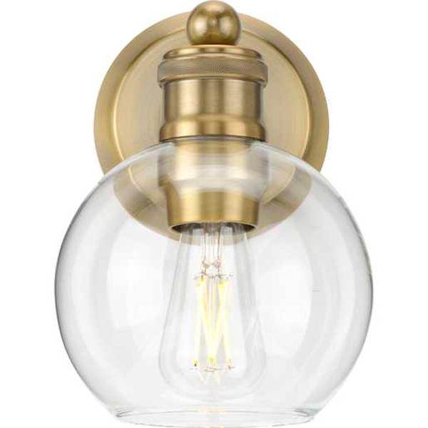 1 Light 120 volt Vintage Brass Vanity Clear Spherical Glass Light Fixture 2
