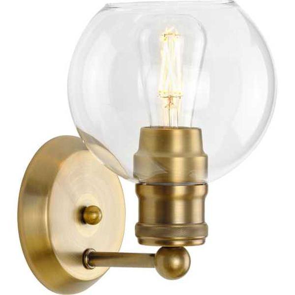1 Light 120 volt Vintage Brass Vanity Clear Spherical Glass Light Fixture 3