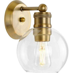 1 Light 120 volt Vintage Brass Vanity Clear Spherical Glass Light Fixture 1