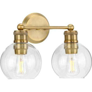2 Light 120 volt Vintage Brass Vanity Clear Spherical Glass Light Fixture 1