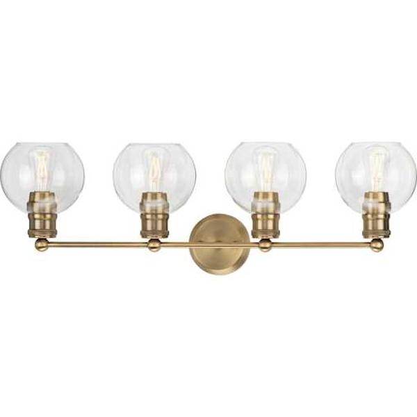 4 Light 120 volt Vintage Brass Vanity Clear Spherical Glass Light Fixture 2