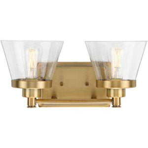 2 Light 120 volt Vintage Brass Vanity Seeded Glass Light Fixture 2