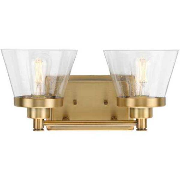 2 Light 120 volt Vintage Brass Vanity Seeded Glass Light Fixture 2