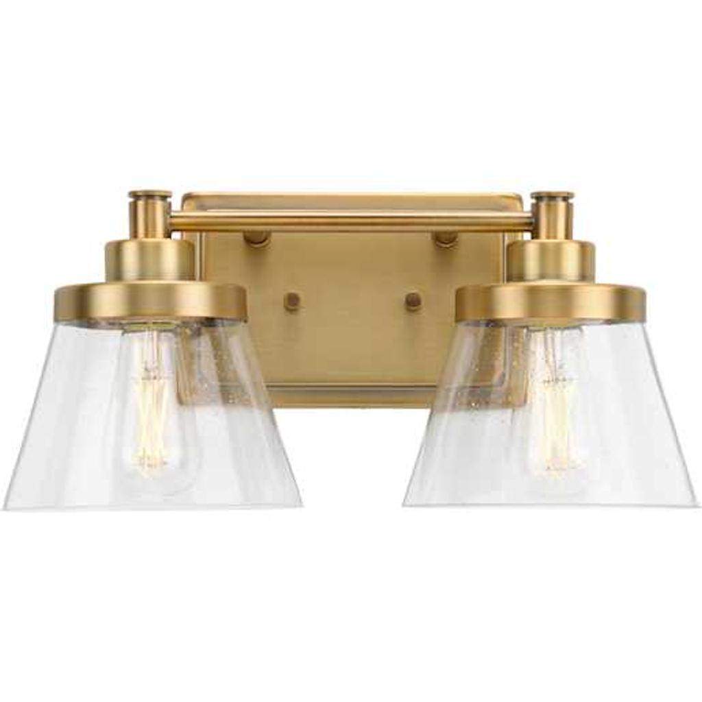 2 Light 120 volt Vintage Brass Vanity Seeded Glass Light Fixture 1