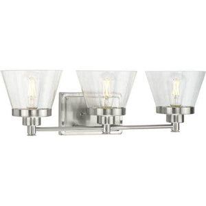 3 Light 120 volt Brushed Nickel Vanity Seeded Glass Light Fixture 2