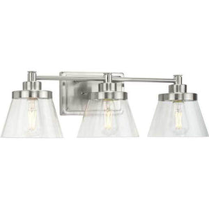 3 Light 120 volt Brushed Nickel Vanity Seeded Glass Light Fixture 1