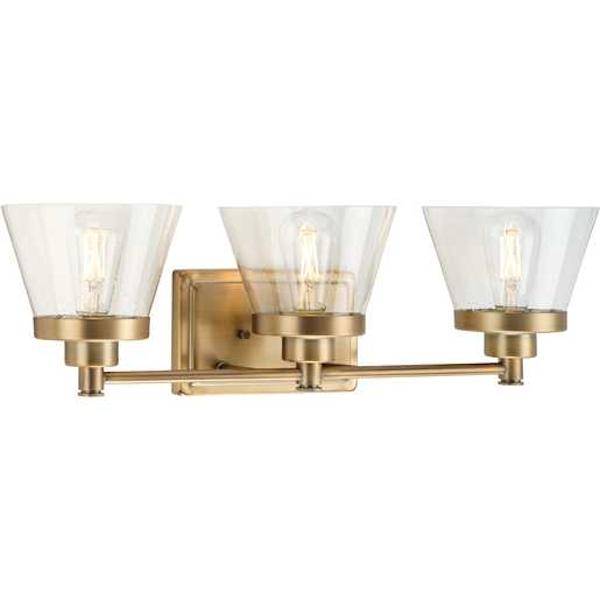 3 Light 120 volt Vintage Brass Vanity Seeded Glass Light Fixture 2