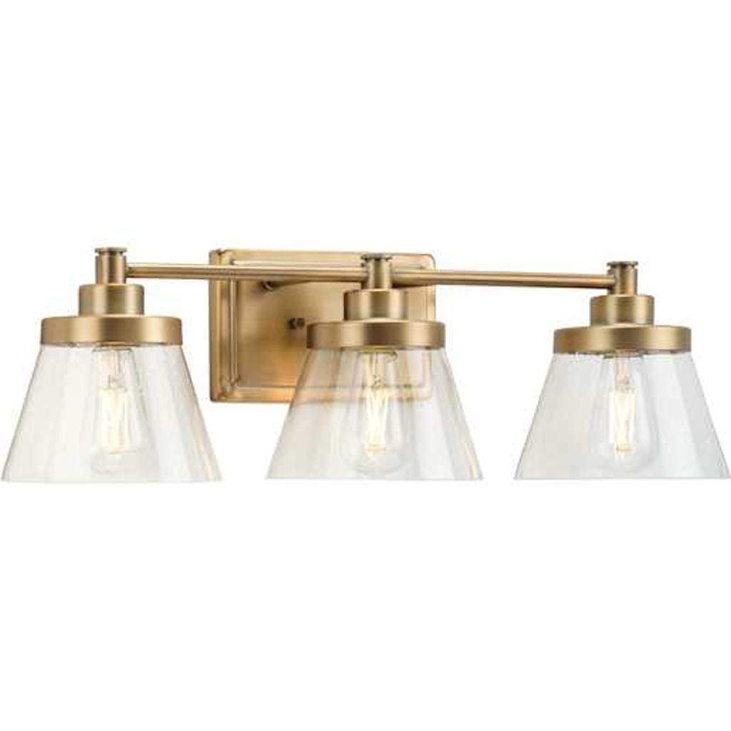 3 Light 120 volt Vintage Brass Vanity Seeded Glass Light Fixture 1
