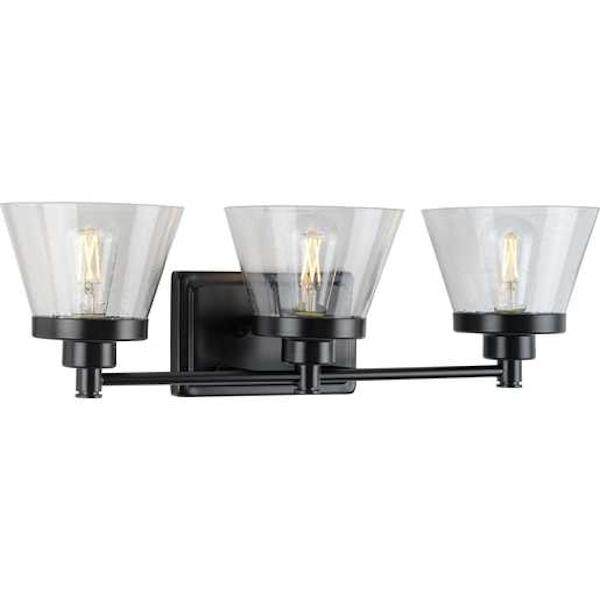 3 Light 120 volt Matte Black Vanity Seeded Glass Light Fixture 2