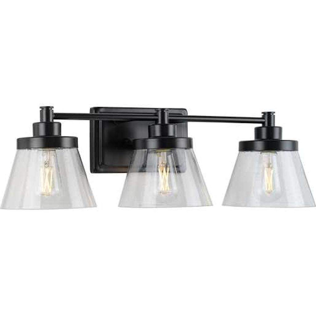 3 Light 120 volt Matte Black Vanity Seeded Glass Light Fixture 1