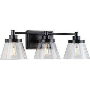 3 Light 120 volt Matte Black Vanity Seeded Glass Light Fixture 1