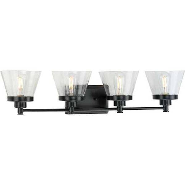 4 Light 120 volt Matte Black Vanity Seeded Glass Light Fixture 4