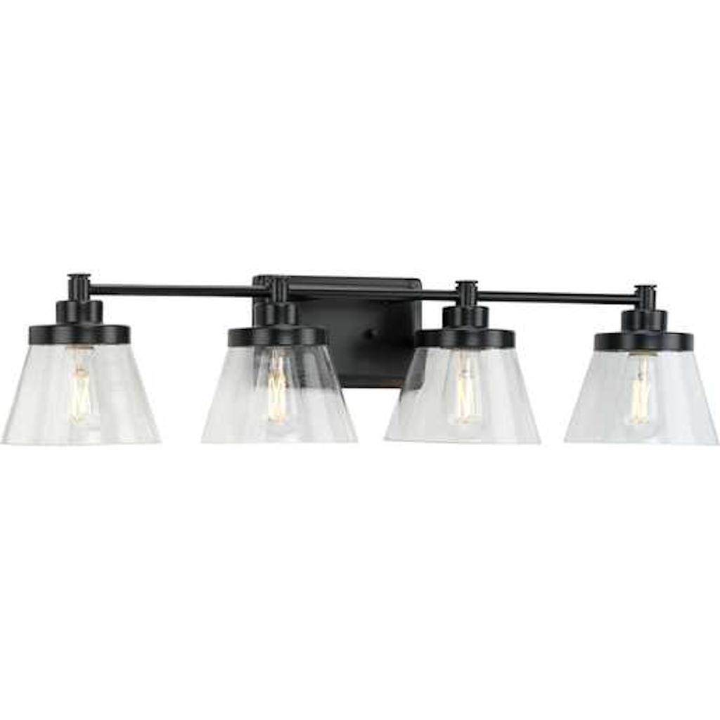 4 Light 120 volt Matte Black Vanity Seeded Glass Light Fixture 1