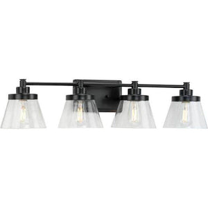 4 Light 120 volt Matte Black Vanity Seeded Glass Light Fixture 1