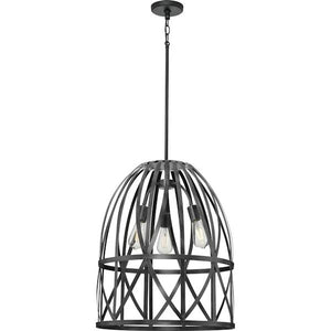 3 Light Black Oak Basket Farmhouse Style Pendant Light Fixture 2