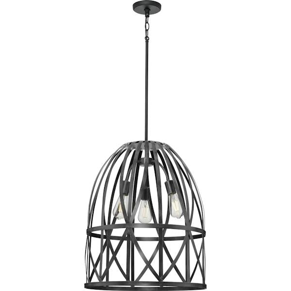 3 Light Black Oak Basket Farmhouse Style Pendant Light Fixture 2