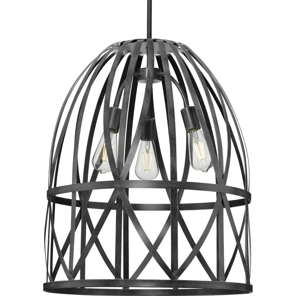 3 Light Black Oak Basket Farmhouse Style Pendant Light Fixture 1