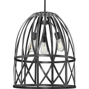 3 Light Black Oak Basket Farmhouse Style Pendant Light Fixture 1