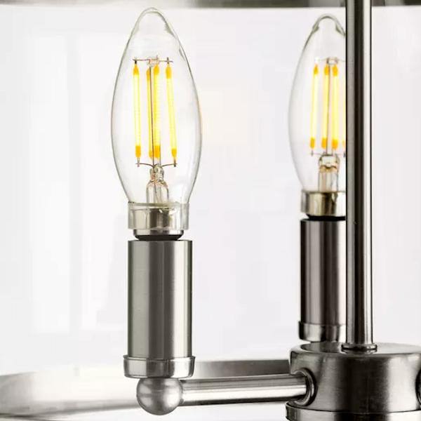 3 Light 120 volt Brushed Nickel Clear Curved Glass Pane Ceiling Light Fixture 2
