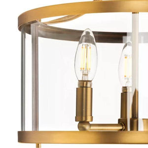 3 Light 120 volt Vintage Brass Clear Curved Glass Pane Ceiling Light Fixture 2