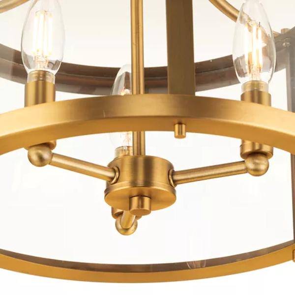 3 Light 120 volt Vintage Brass Clear Curved Glass Pane Ceiling Light Fixture 3