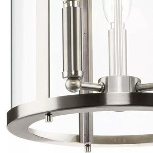 3 Light Brushed Nickel Clear Curved Glass Panels Hall & Foyer Pendant Light Fixture 2