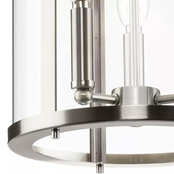 3 Light Brushed Nickel Clear Curved Glass Panels Hall & Foyer Pendant Light Fixture 2