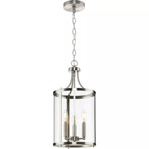 3 Light Brushed Nickel Clear Curved Glass Panels Hall & Foyer Pendant Light Fixture 3
