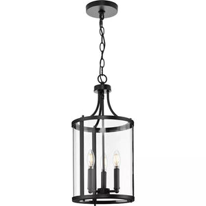 3 Light Matte Black Clear Curved Glass Panels Hall & Foyer Pendant Light Fixture 3