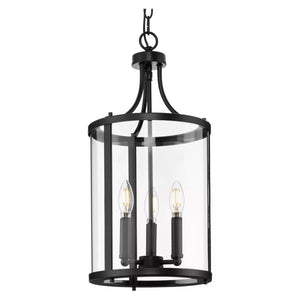 3 Light Matte Black Clear Curved Glass Panels Hall & Foyer Pendant Light Fixture 1