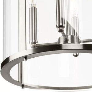 4 Light Brushed Nickel Clear Curved Glass Panels Hall & Foyer Pendant Light Fixture 2