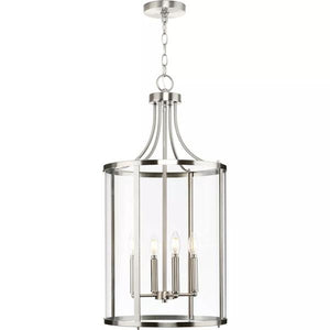 4 Light Brushed Nickel Clear Curved Glass Panels Hall & Foyer Pendant Light Fixture 3