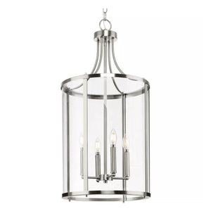 4 Light Brushed Nickel Clear Curved Glass Panels Hall & Foyer Pendant Light Fixture 1