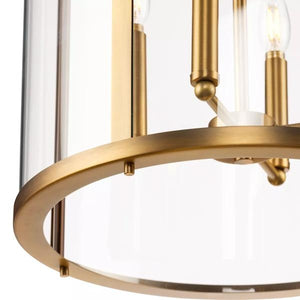 4 Light Vintage Brass Clear Curved Glass Panels Hall & Foyer Pendant Light Fixture 2