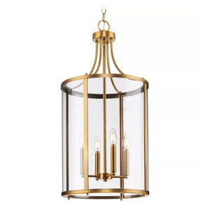4 Light Vintage Brass Clear Curved Glass Panels Hall & Foyer Pendant Light Fixture 1