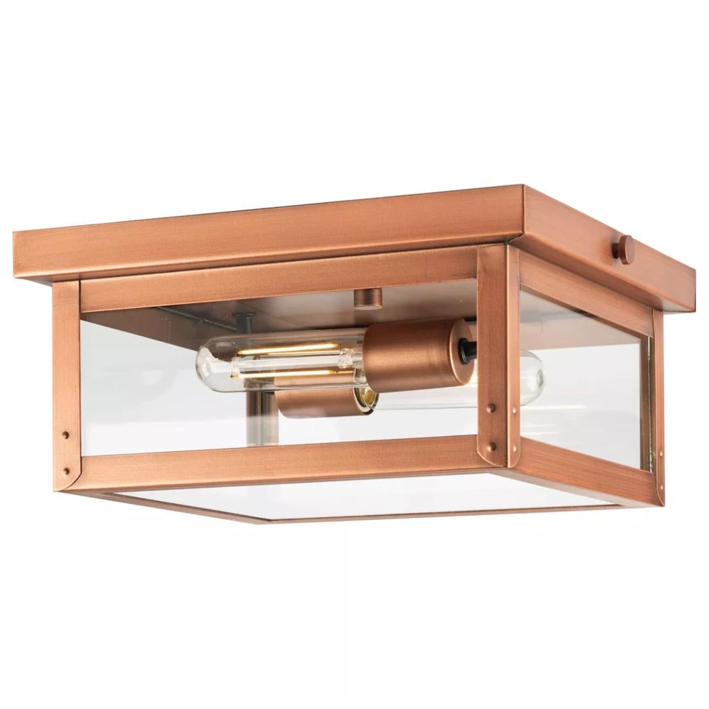2 Light Antique Copper with Clear Glass Flush Mount Light Fixture 1