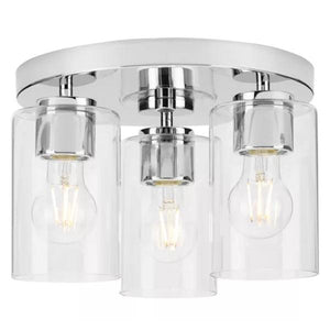 3 Light 120 volt Polished Chrome Clear Cylindrical Glass Ceiling Light Fixture 1