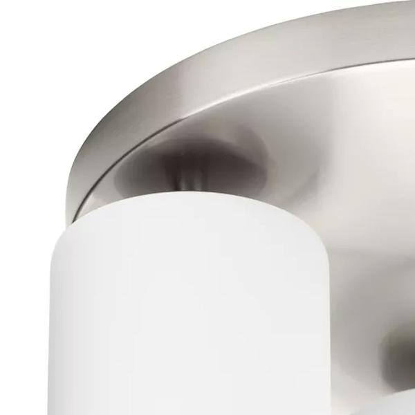 3 Light 120 volt Brushed Nickel Etched White Cylindrical Glass Ceiling Light Fixture 2