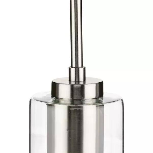 1 Light Brushed Nickel Clear Glass Cylindrical Shade Pendant Light Fixture 2