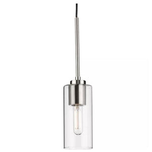 1 Light Brushed Nickel Clear Glass Cylindrical Shade Pendant Light Fixture 1