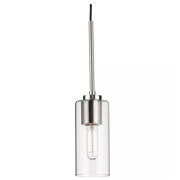 1 Light Brushed Nickel Clear Glass Cylindrical Shade Pendant Light Fixture 1