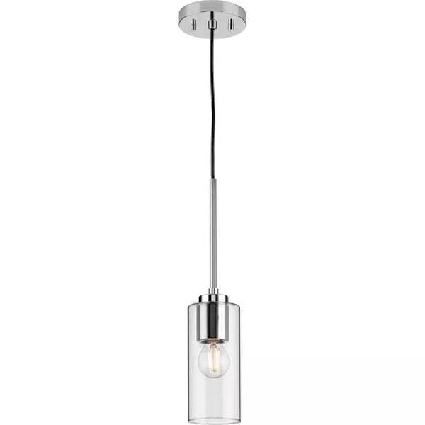 1 Light Polished Chrome Clear Glass Cylindrical Shade Pendant Light Fixture 3