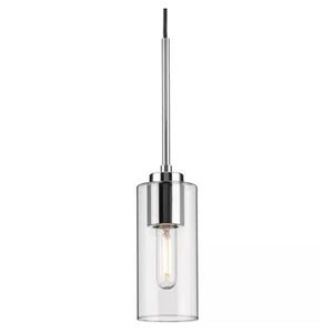 1 Light Polished Chrome Clear Glass Cylindrical Shade Pendant Light Fixture 1